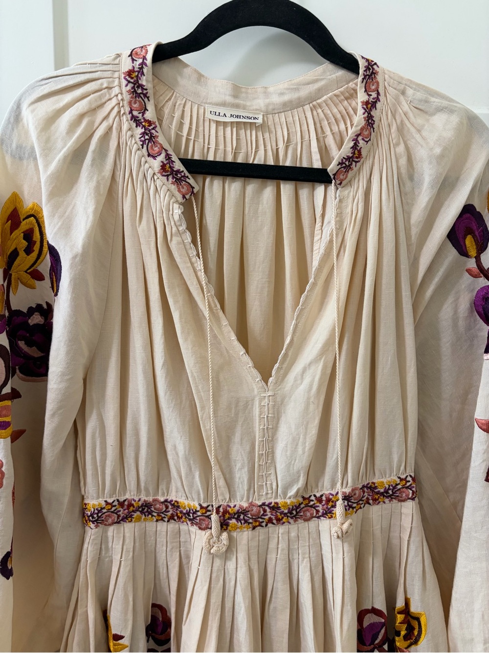 Ulla Johnson Bohemian Embroidered Floral Midi Linen Cotton Dress, Women's Size 2 - Picture 7 of 13